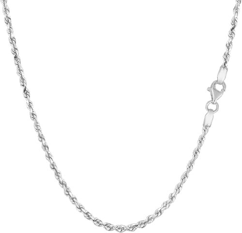 White Solid Gold Diamond Cut Rope Chain Necklace, 2.0mm, 16