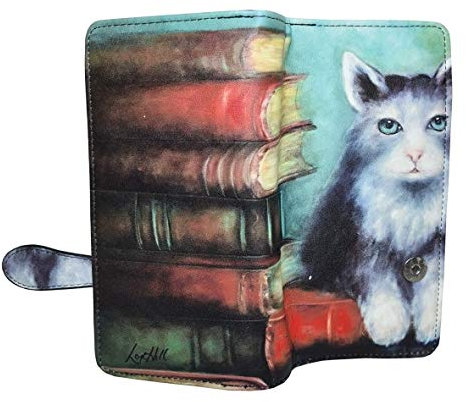 SHAGWEAR ® Portemonnaie Geldbörse Damen Geldbeutel Mädchen Bifold Mehrfarbig Portmonee Designs: (Kater Grau Eiffel Turm/ Paris Cat)