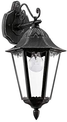 EGLO Außen-Wandlampe Navedo, 1 flammige Außenleuchte, Wandleuchte aus Aluguss in Schwarz mit Silber-patina, und Glas, E27 Fassung, IP44