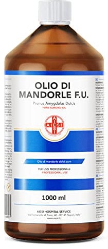AIESI® Mandelöl Süß Ph.Eur. 100% rein kaltgepresst (1 Liter Flasche), Für pharmazeutische, lebensmittel, kosmetische und dermatologische verwendung, Made in Italy