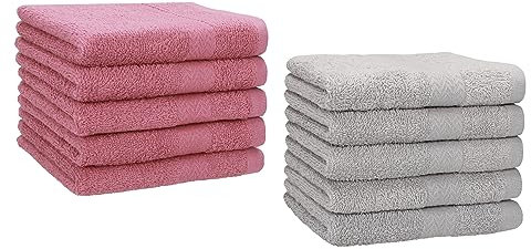 Betz 10 Stück Gästehandtücher Premium 100% Baumwolle Gästetuch-Set Größe 30x50 cm Farbe Altrosa und Silbergrau