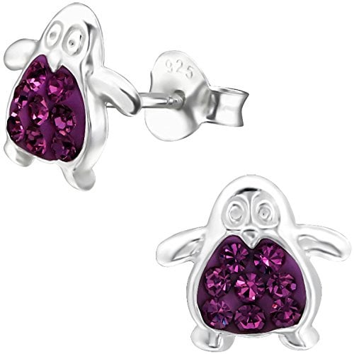 JAYARE Ohrringe Mädchen Pinguin 925 Sterling Silber Glitzer-Kristalle Kinder Ohrstecker