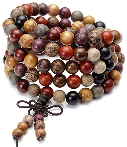 Zysta 8mm 6mm Assorted Natural Sandalwood Ebony 108 Wood Beads Bracelet Link Wrist Necklace Chain Tibetan Buddhist Meditation Beads Prayer Buddha Mala for Men Women + Gift Box
