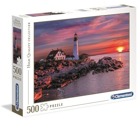 Clementoni 35049 Portland Leuchtturm – Puzzle 500 Teile ab 9 Jahren, buntes Erwachsenenpuzzle mit kräftigen Farben, Geschicklichkeitsspiel für die ganze Familie, schöne Geschenkidee
