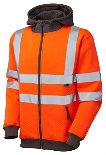 Leo Workwear Saunton Double Fabric Hood Hi-Vis Full Zip Hooded Sweatshirt