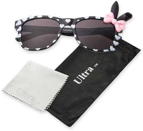 Ultra Bunny Bow Kids Sunglasses for Girls Ages 3-9, UV400 Protection with Microfibre Case - Retro Oval Shades in 5 Colours