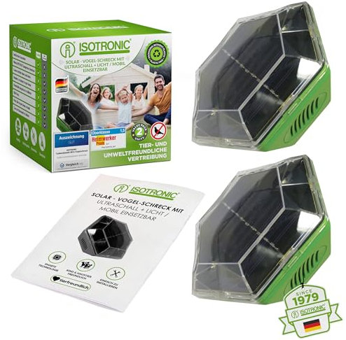 ISOTRONIC Répulsif Solaire pour Oiseaux à Foudres et Ultrasons Contre Les Pigeons Mouettes et Autres Animaux (2)