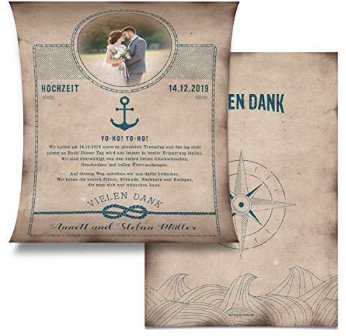 30 x Hochzeit Danksagungskarten Dankeskarten individuell Text Foto zusammenrollbar - Schatzkarte als Flaschenpost