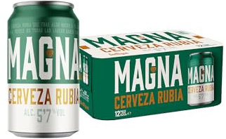 Magna Cerveza, Pack 12 Latas x 330ml, Cerveza Dorada Lager, Sabor Intenso y Carácter Único, Cerveza Refrescante, 5.7% Volumen Alcohol