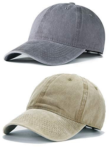 Edoneery Paquete de 2 gorras de béisbol para hombres y mujeres, de algodón liso, ajustable, de sarga lavada, de perfil bajo, sombrero de, Set de 1, talla única