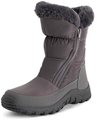 Polar Donna Memory Foam Doppia Apertura Con Zip Nylon Impermeabile Di Spessore Pelliccia Ecologica Foderato Inverno Pioggia Neve Stivales - Grigio - UK4/EU37 - YC0664