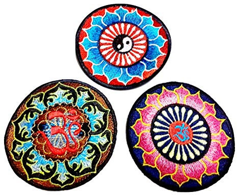 B2SEE Om/Ying Yang Aufnäher Iron on Patches für Jacken Jeans Kleidung Aufbügler Applikation Sticker-Ei 3 er Set