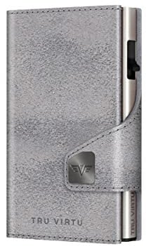 TRU VIRTU® Karten-Portemonnaie Click & Slide Glitter Silvergrey/Silver I Kreditkartenetui I Kartenetui-RFID-NFC-Schutz I Geldbörse aus echtem italienischen Leder I Geldbeutel I Slim Wallet