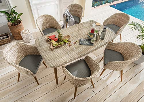 Beauty.Scouts Outdoor Collar Edition DEST Essgruppe 7er-Set Nancy, Natur, 6 Sessel, 1 Tisch, inkl. Polster grau, Gartenessgruppe, Garten, Terrassenessgruppe, Balkonessgruppe, Balkon