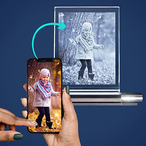 LOOXIS Glasfoto - Ihr Foto in hochwertiges Glas gelasert, mit hellem LED Leuchtsockel aus schwarzem Alu (Glasfoto mit Leuchtsockel, Gr. M Hoch 80 x 105 x 30 mm)