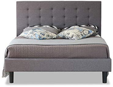Modernique® Grey Fabric Bed with Hight Headboard, 3FT, 4FT, 4FT6, 5FT, Stitching Soft Linen Wooden Frame Bed in Single, Small Double, Double, & King Sized. (Small Double (4FT))