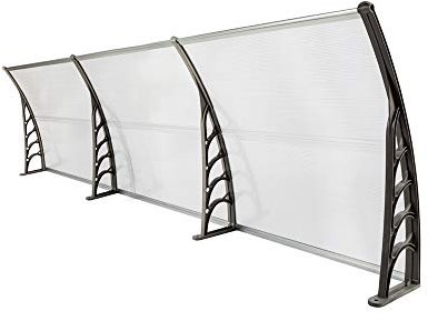 Bonnlo Door Canopy Outdoor Awning, Rain Shelter Plastic Polycarbonate for Back Door Porch Window 300 x 100cm(Grey)