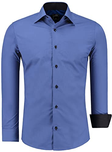 J'S FASHION Herren-Hemd - Slim-Fit - Langarm-Hemd Freizeithemd - Pflegeleicht Bügelleicht - Mittelblau 4XL