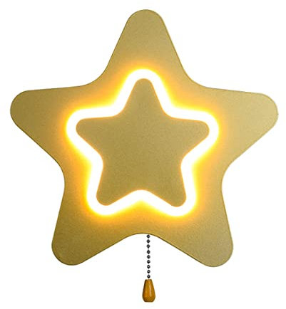 QJUZO LED Kinderzimmer Wandleuchte Mit Schalter, Kreative Fünfzackige Stern-Wandlampe 3000/4500/6000K Nachttischlampe, Modern Innen Acryl Wandbeleuchtung Für Schlafzimmer Flur Wohnzimmer, 14W,Gold