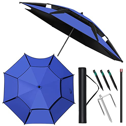 LIGUOYI Ombrellone da Spiaggia Ombrellone Parasole da Giardino Esterno Ø 2m/2.2m/2.4m/2.6m Parasole da Pesca Inclinabile Protezione Solare, Impermeabile Stabile Ed È Portatile, con Ancora di Sabbia