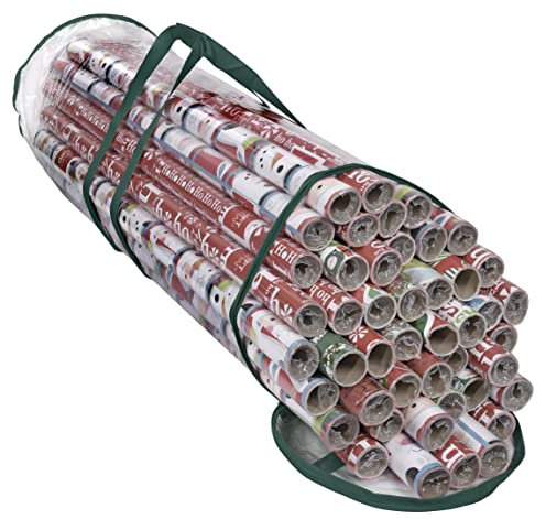 Primode Geschenkpapier-Aufbewahrungstasche, Geschenkpapier-Organizer, passend für 101.6 cm lange Rollen, strapazierfähige, transparente PVC-Tasche mit oberen und seitlichen Griffen (grün)