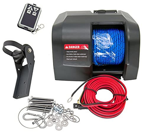 NEWMAIX 12V Up to 35 LBS Electric Marine Anchor Winch, Saltwater Boat Anchor Windlass Kit, Heavy Duty Towing Winches for Fishing Boat Pontoon Boat (Black, 35 LBS)