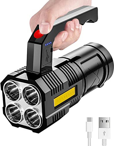 PKKP Taschenlampe LED Aufladbar 500LM Lumens, Extrem Hell Handscheinwerfer mit 4 Modi, 1200mAh Akku, IPX4 Wasserdicht Campinglampe Strahler mit Griff für Outdoor, Notfall usw (Rot)