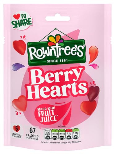 Rowntree's Berry Hearts Sweets Sharing Bag - Soft & Chewy Fruit, 115g | Pack of 1
