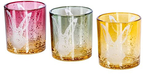 levandeo 3er Set Teelichthalter Ostern Grün Gelb Rosa Glas Hase Osterdeko Tischdeko Frühling Dekoration Windlicht Kerzenhalter