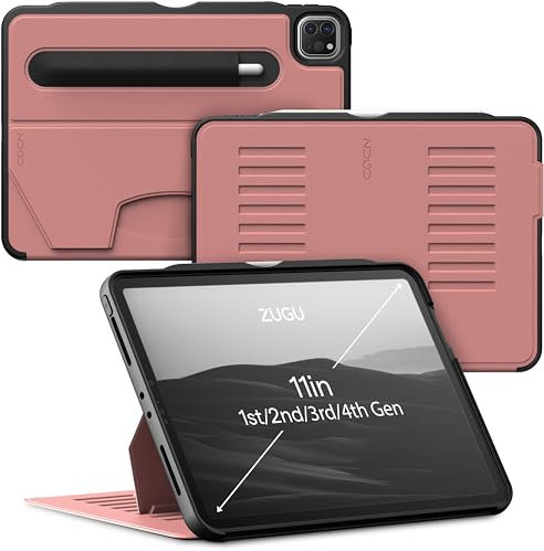 ZUGU iPad Pro 11 Hülle 2022/2021 / 2020/2018 4. / 3. / 2. / 1. Generation schlanke Schutzhülle 8 Winkel-Ständer magnetisch, Aufladen iPad Stiftes Auto Sleep/Wake Up [ iPadPro 11 Wüstenrose Rosa ]