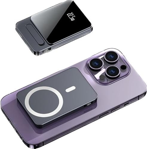 Wireless Portable Charger, Magnetic 10000mAh Aluminium Power Bank 15W Fast Wireless Charging 22.5W USB PD QC3.0 Type-C LED Display Mag-Safe Battery (Metallic Grey)