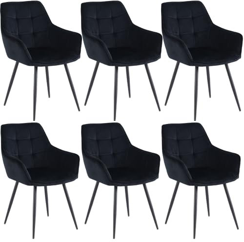 Colenis® - Chaises de Salle à Manger Oriana - Noir - Lot de 6 - Moderne Chaise, Velours, Pieds en métal, accoudoir