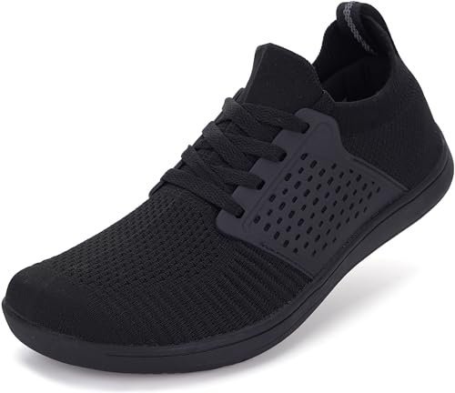 WHITIN Barfußschuhe Herren Damen Barfuß Barfuss Schuhe Breite Weit Barfussschuhe Barefoot Shoes Knit Sneaker Hallenschuhe Bequeme Outdoor Sommer Schwarz 41 EU