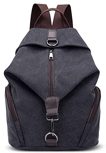 DORRISO Damen Leinwand Rucksack Frauen Canvas Tasche Vintage Rucksäcke Umhängentasche Große Kapazität Reisetasche Schultasche für Reise Outdoor Schule Rucksack Schwarz A
