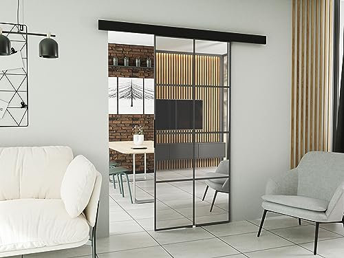 KIER FURNITURE Schiebetür Komplettset - SOFI - Tür mit Laufschiene - Schiebetürsystem - Raumspartür - Innentüren - Schiebetür - Graphit 86 x 205 x 1,6 cm