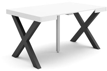 Skraut Home | Table Console Extensible | Console Meuble | 140 | pour 6 Personnes | Pieds Bois Massif | Style Moderne | Blanc