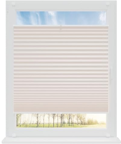 RENA Plissee ohne Bohren Rollos für Fenster | Faltrollos für Fenster & Tür | Plisseerollo nach Maß Verdunkelung | Fenster Rollos für Innen | Jalousie Creme 130x120 cm
