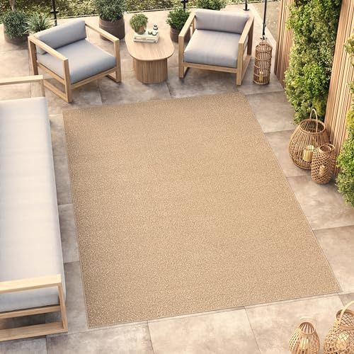 TAPISO Mono Teppich Kurzflor Beige Einfarbig Outdoor Indoor 140 x 200 cm | UV-beständig Einfarbig Wohnzimmer Schlafzimmer Kinderzimmer Modern Design OEKO-TEX
