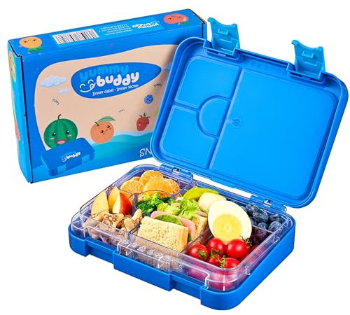 ecosa yummybuddy Snackbox Brotdose Kinder mit Fächern Brotbüchse Pausenbox Mahlzeitbehälter Speisebox Mittagessenbehälter Vesperdose Essensbehälter Brotzeitbox Lunchbox (Balu Blau)