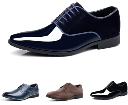Hitmars Derby Shoes for Men Oxford Shoes Patent Leather Business Formal Dress Shoes Mens Lace Up Brogue Shoe Li3-Blue UK 6(EU39)