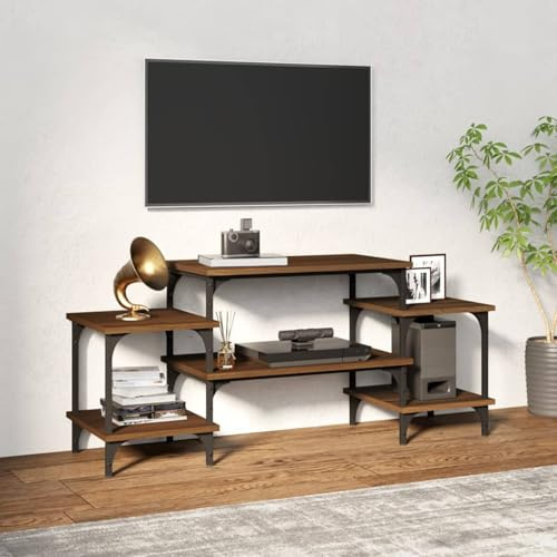 Gecheer Meuble TV Table TV Meuble TV Salon Étagère Support TV Élévateur Écran LCD Table Télévision Meuble Salle à Manger Téléviseur Basse Bois Chêne Marron 117 x 35 x 52 cm