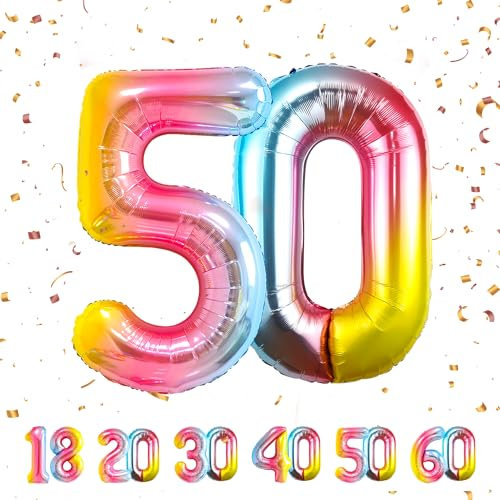 Anniversaire Ballons 50 Couleur - 100cm - Ballon Chiffre 50 - Happy Birthday Decoration Fête d'anniversaire Ans Vole Grâce à l'Hèlium