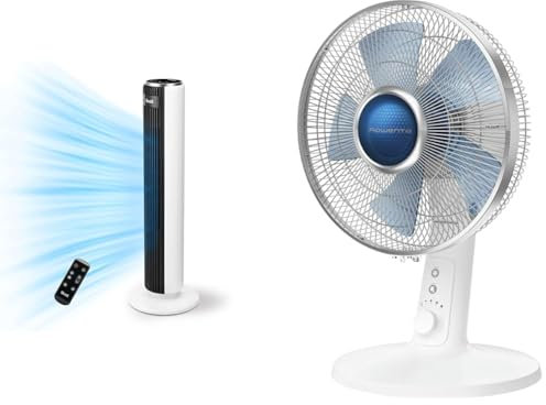 LEVOIT Ventilateur Colonne Silencieux 28dB, 5 Vitesses 4 Modes de Vent,Télécommande, Minuterie 12h & Rowenta Turbo Silence Extrême+ Ventilateur de table, 4 vitesses, Puissant, Silencieux