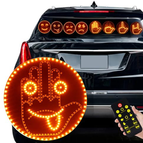 Auto Finger Licht und Ausdruck Zeichen Licht, Auto Geste Licht, um Sich auszudrücken, Auto lächelndes Gesicht Zeichen Lampe,LED Auto hinten Fenster Zeichen, 2 in 1 Auto Ausdruck Geste Lichter