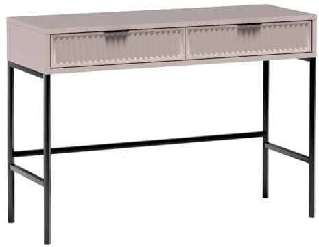 Lomadox Schminktisch in Kaschmir beige mit Rillenoptik 110 cm Frisiertisch Konsolentisch Tisch mit 2 Schubladen