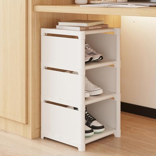 Vllcsla Schuhregal Weiß Schmal 4 Ebenen, 27x26 cm Platzsparend Schuhständer, 1 Ebene passt für 1 Paar Schuhe, Hoch Schuhschrank Schuhaufbewahrung Offen für Flur, Schlafzimmer, Eingangsbereich