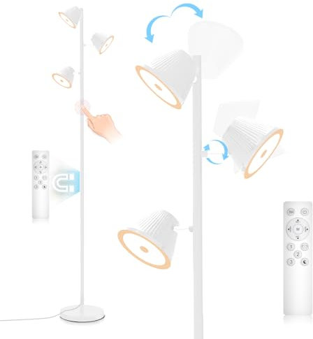 Mixinlei 42W 4200LM Stehlampe Wohnzimmer Weiß, LED Stehlampe Dimmbar mit Fernbedienung & 4 Farbtemperaturen, Deckenfluter mit 3-Licht Leselampe Modern Stehleuchte für Schlafzimmer Tageslichtlampe