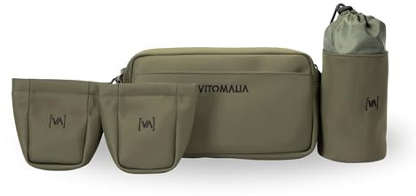 Vitomalia® Multifunktionale Bauchtasche für Hundebesitzer: Praktische Gassitasche mit geruchsneutrale Leckerlitasche, Kotbeutelspender & Wasserflaschenhalter (Khaki)