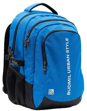 budmil ergonomischer Schulrucksack für Jungs 32L - für Teenager Kinder ab Klasse 5 - wasserabweisend - Rucksack mit 3 Fächer & belüftete Rückseite (Edwin Urban Blue)