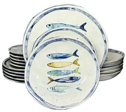 La Mediterránea Stoviglie 18 piatti, per 6 persone; 6 piatti piani grandi 26 cm; 6 piatti per dessert 20 cm; 6 piatti fondi per zuppa o insalata 20 x 5 cm (Per 6 persone, 18 unità)